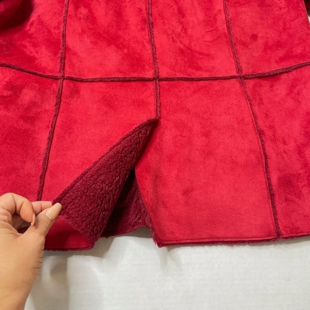 STYLE & Co. Red Faux Sherpa Paneled Zip Up Collared Jacket Size Large - Picture 9 of 10
